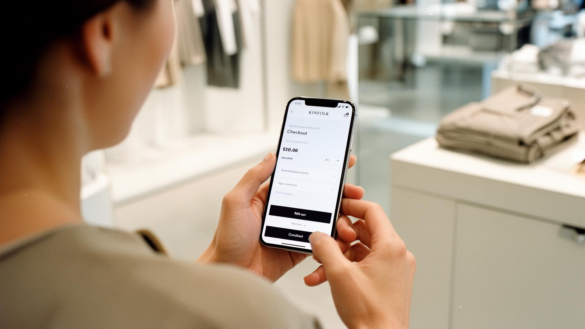 Customer at mobile checkout in a modern retail environment