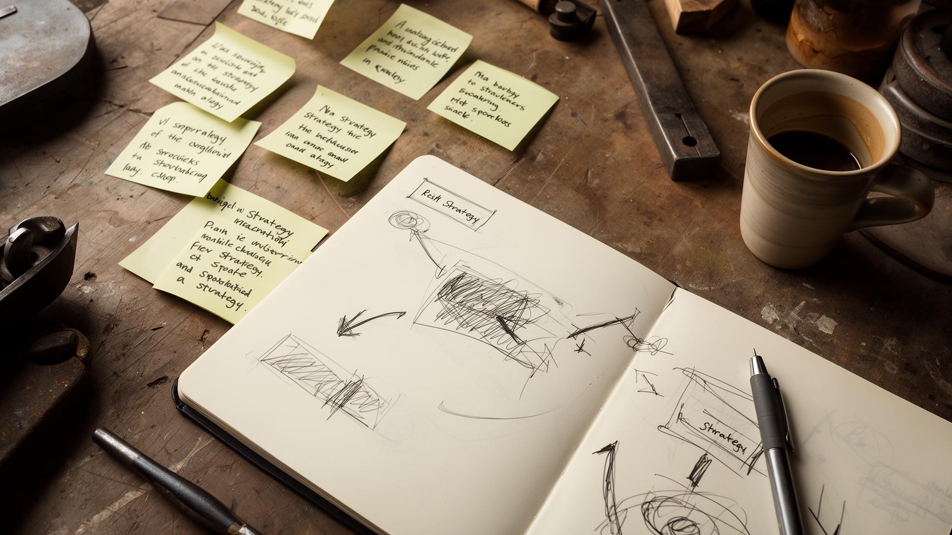 AI strategy sketched by hand – notes, diagrams and tools on a workbench